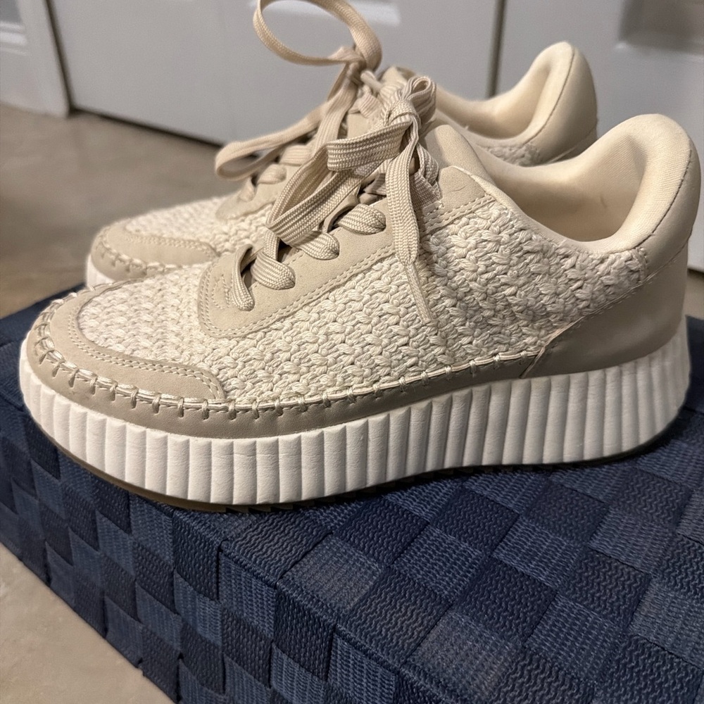 Cream Textured Platform Sneakers